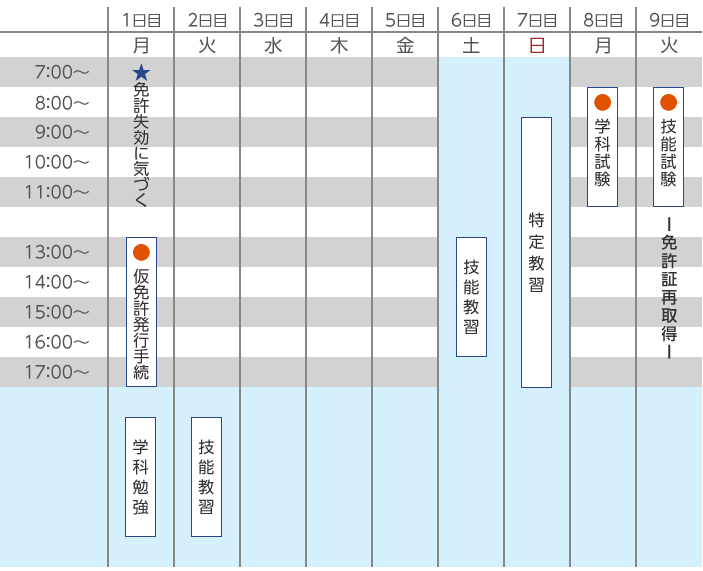 本免から免許再取得のスケジュール例